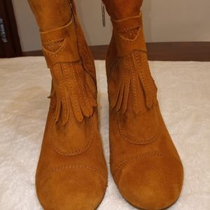 BCBG Cognac Suede Ankle Booties